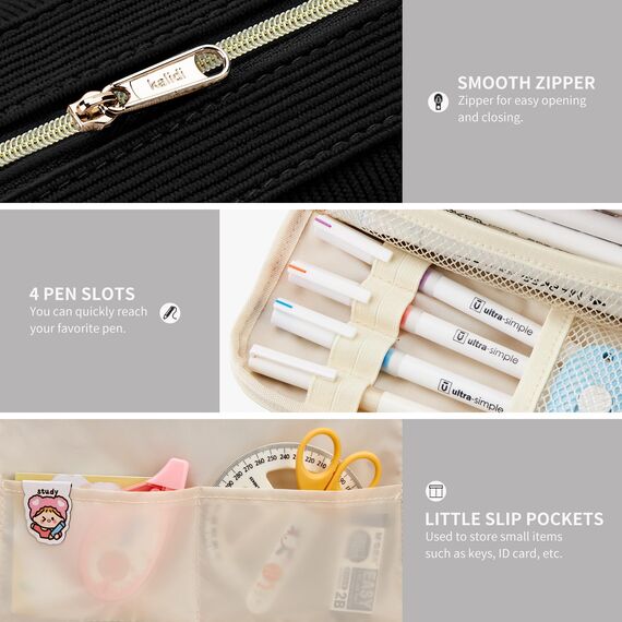 KALIDI Federmäppchen Mäppchen Federtaschen 2 Fächer, extra groß Pencil Case Stifte Etui Schule, Aesthetic Federmäppchen Mäppchen für Mädchen und Jungen, Cord Schwarz