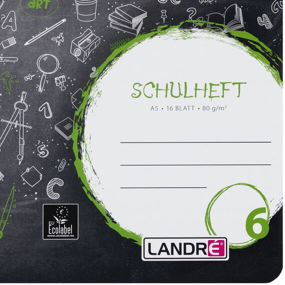 Landré Schulheft A5, 16 Blatt, Lineatur 6, blanko, 10 Stück
