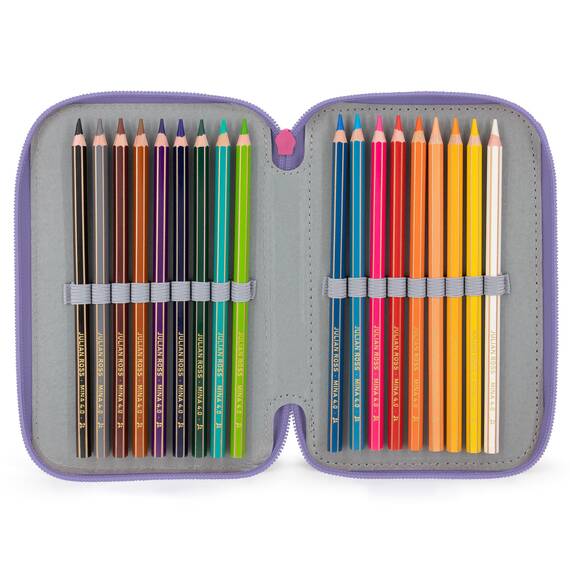 Clondo 3-Fach Federmäppchen Mädchen Gefüllt für Hello Kitty Kuromi Fan – Schulmäppchen Set 46 Teile mit Radierbaren Stiften, Filzstiften, Buntstiften – ideal für Schule & als Geschenk