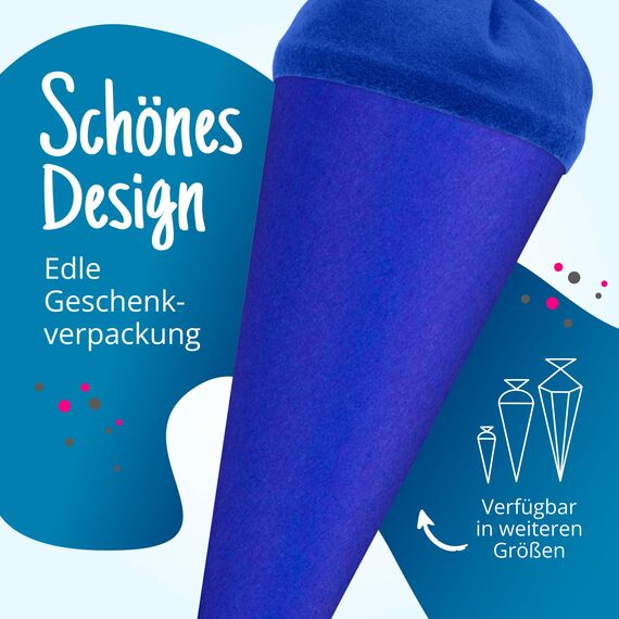 itenga Bastelschultüte Schultütenrohling Zuckertüte Schultüte 70cm rund mit und ohne Filzverschluss (Blau mit Filzverschluss)