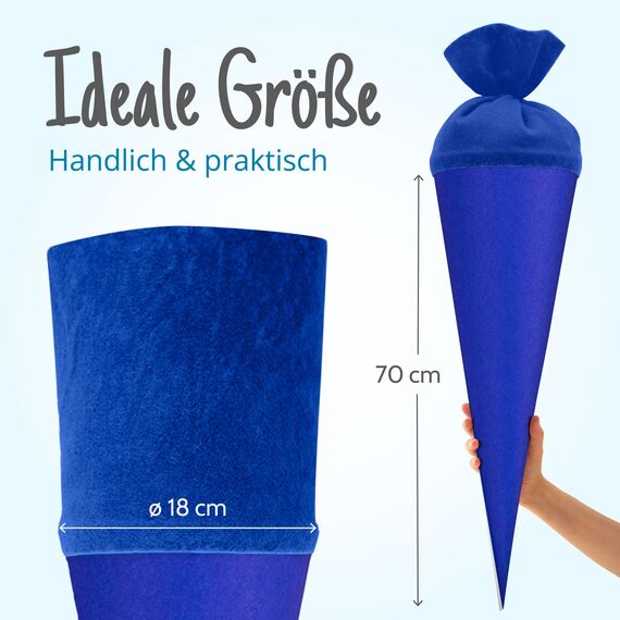 itenga Bastelschultüte Schultütenrohling Zuckertüte Schultüte 70cm rund mit und ohne Filzverschluss (Blau mit Filzverschluss)
