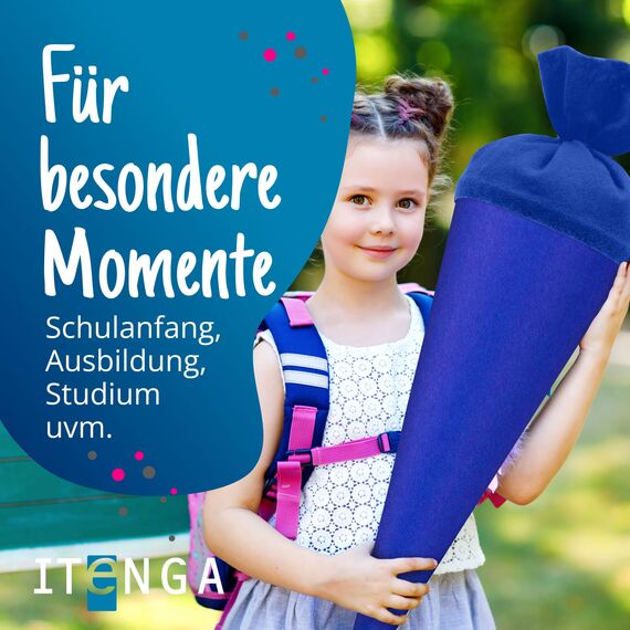 itenga Bastelschultüte Schultütenrohling Zuckertüte Schultüte 70cm rund mit und ohne Filzverschluss (Blau mit Filzverschluss)