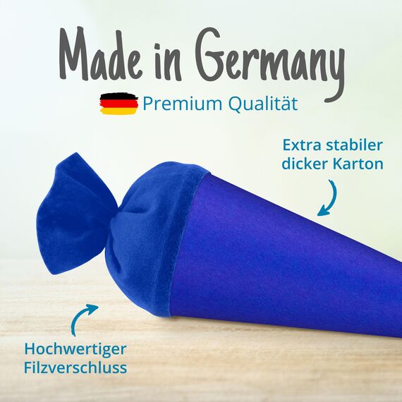 itenga Bastelschultüte Schultütenrohling Zuckertüte Schultüte 70cm rund mit und ohne Filzverschluss (Blau mit Filzverschluss)