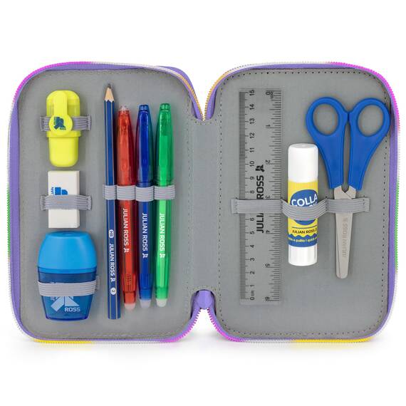 Clondo 3-Fach Federmäppchen Mädchen Gefüllt für Stitch Fan – Schulmäppchen Set 46 Teile mit Radierbaren Stiften, Filzstiften, Buntstiften – ideal für Schule & als Geschenk