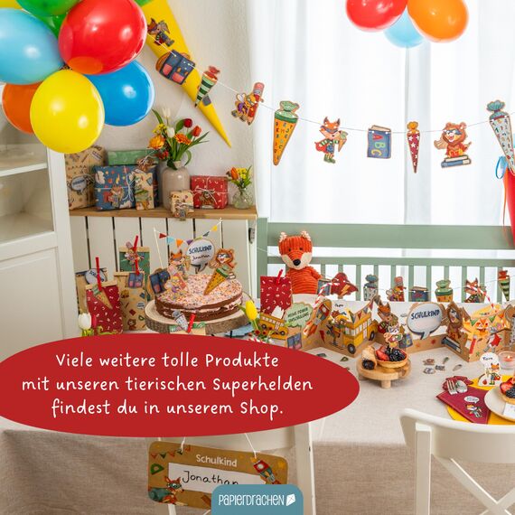 Papierdrachen Hochwertiges Freundebuch für Kinder - Superhelden Tiere - für 27 Freunde - buntes kindgerechtes Design - tolle Geschenkidee für den Schulstart - Set 7