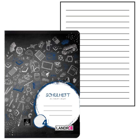 Landré Schulheft A5, 16 Blatt, Lineatur 4, liniert, 10 Stück