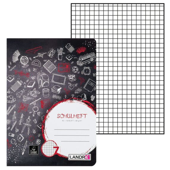 Land Reform 100050073 Basting, A5, 16 Blatt, kariert in Lineatur 7, 7 mm kariert, 80 g/qm feines, holzfreies Schreibpapier 10-er Pack, 3 Motive sortiert