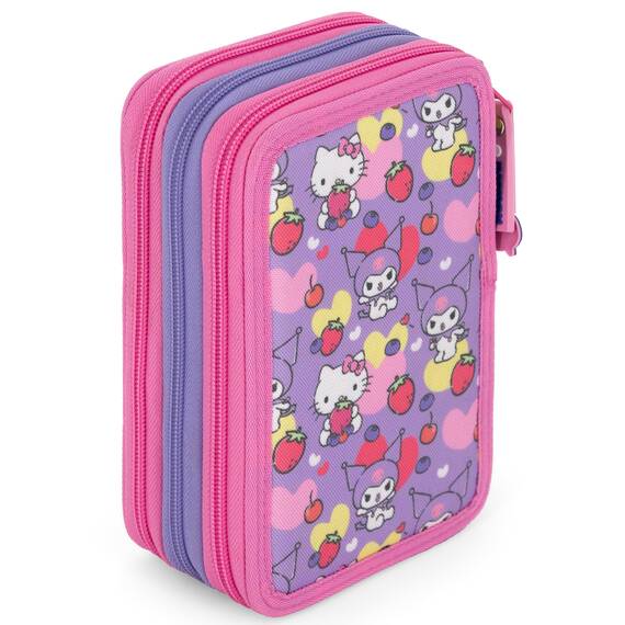 Clondo 3-Fach Federmäppchen Mädchen Gefüllt für Hello Kitty Kuromi Fan – Schulmäppchen Set 46 Teile mit Radierbaren Stiften, Filzstiften, Buntstiften – ideal für Schule & als Geschenk