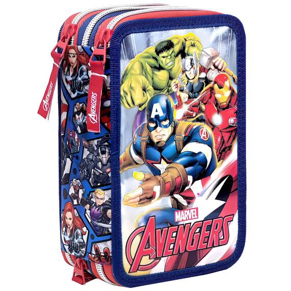 Clondo Federmäppchen 44 Stück, für Avengers Fan, Mäppchen, Mehrfarbig, Federtasche, Etui mit Stiften, Kugelschreiber, Kinder, Grundschule, 3 Fächer, Superhelden