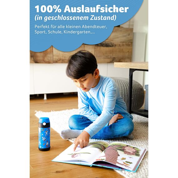 Jarlson® Trinkflasche Kinder Edelstahl MALI [THERMOSFLASCHE] - Kindertrinkflasche Auslaufsicher - Thermoskanne Kohlensäure geeignet - Thermo Trink Flasche für Schule & Kindergarten (350ml, Weltall)