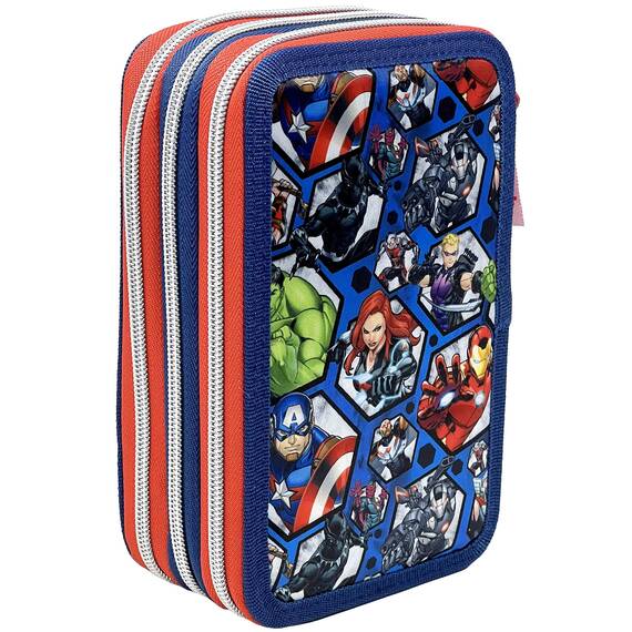 Clondo Federmäppchen 44 Stück, für Avengers Fan, Mäppchen, Mehrfarbig, Federtasche, Etui mit Stiften, Kugelschreiber, Kinder, Grundschule, 3 Fächer, Superhelden