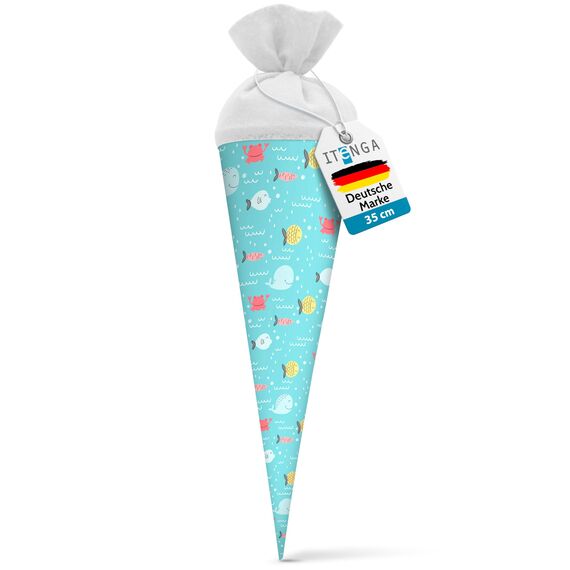 itenga Geschwisterschultüte 35 cm Tiere Pflanzen Muster Geschenkverpackung Schultüte Zuckertüte Filzverschluss Kinder Erwachsene (Fische)