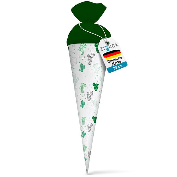 itenga Geschwisterschultüte 35 cm Tiere Pflanzen Muster Geschenkverpackung Schultüte Zuckertüte Filzverschluss Kinder Erwachsene (Kaktus)