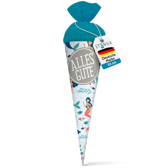 itenga Geschwisterschultüte 35 cm Tiere Pflanzen Muster Geschenkverpackung Schultüte Zuckertüte Filzverschluss Kinder Erwachsene (Meerjungfrauen mit Text)