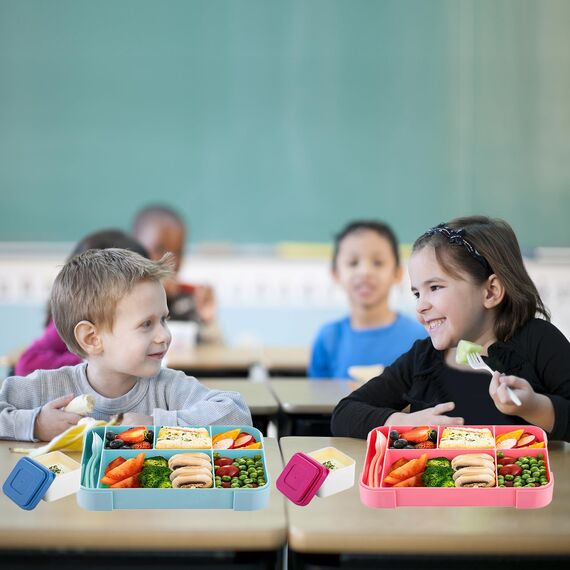 PUWOWYE Brotdose Kinder mit Fächern, Bento Box Kinder, 1330 ml Auslaufsicher Lunchbox Kinder, Brotbox für Mädchen & Jungen, geeignet für Schule, Kindergarten & Ausflüge BPA frei, Rosa