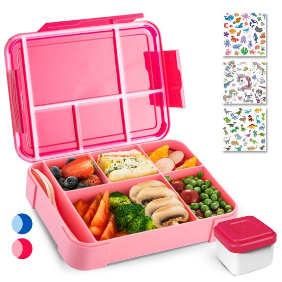 PUWOWYE Brotdose Kinder mit Fächern, Bento Box Kinder, 1330 ml Auslaufsicher Lunchbox Kinder, Brotbox für Mädchen & Jungen, geeignet für Schule, Kindergarten & Ausflüge BPA frei, Rosa