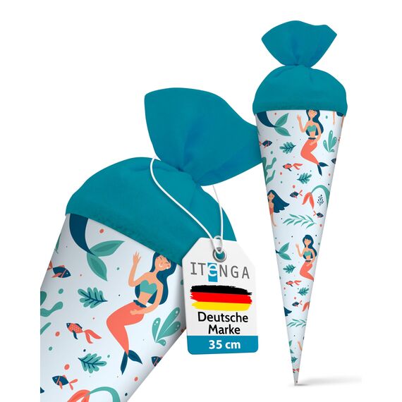 itenga Geschwisterschultüte 35 cm Tiere Pflanzen Muster Geschenkverpackung Schultüte Zuckertüte Filzverschluss Kinder Erwachsene (Meerjungfrauen)