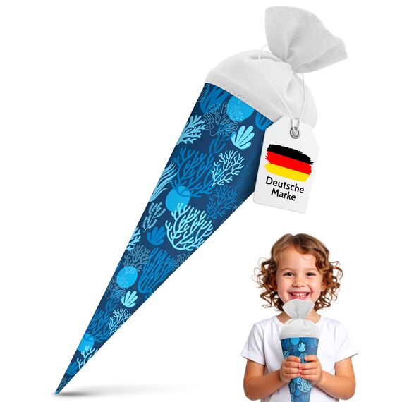itenga Geschwisterschultüte 35 cm Tiere Pflanzen Muster Geschenkverpackung Schultüte Zuckertüte Filzverschluss Kinder (Korallen)