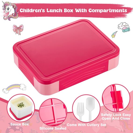 PUWOWYE Brotdose Kinder mit Fächern, Bento Box Kinder, 1330 ml Auslaufsicher Lunchbox Kinder, Brotbox für Mädchen & Jungen, geeignet für Schule, Kindergarten & Ausflüge BPA frei, Rosa