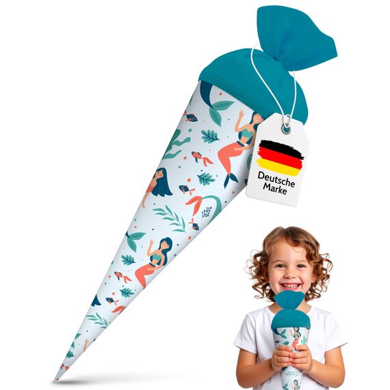 itenga Geschwisterschultüte 35 cm Tiere Pflanzen Muster Geschenkverpackung Schultüte Zuckertüte Filzverschluss Kinder Erwachsene (Meerjungfrauen)