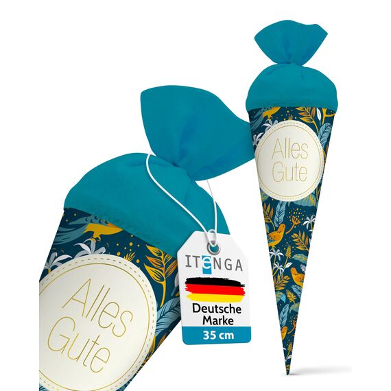itenga Geschwisterschultüte 35 cm Tiere Pflanzen Muster Geschenkverpackung Schultüte Zuckertüte Filzverschluss Kinder Erwachsene (Vögel mit Text)