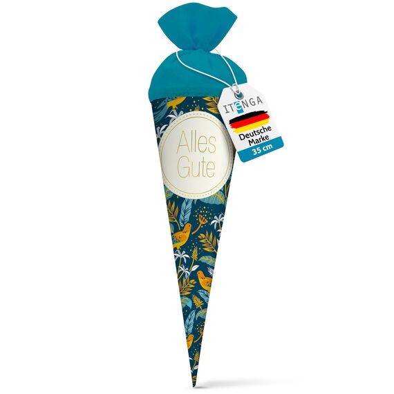 itenga Geschwisterschultüte 35 cm Tiere Pflanzen Muster Geschenkverpackung Schultüte Zuckertüte Filzverschluss Kinder Erwachsene (Vögel mit Text)