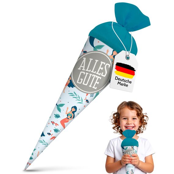itenga Geschwisterschultüte 35 cm Tiere Pflanzen Muster Geschenkverpackung Schultüte Zuckertüte Filzverschluss Kinder Erwachsene (Meerjungfrauen mit Text)