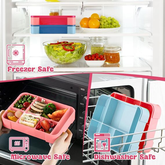 PUWOWYE Brotdose Kinder mit Fächern, Bento Box Kinder, 1330 ml Auslaufsicher Lunchbox Kinder, Brotbox für Mädchen & Jungen, geeignet für Schule, Kindergarten & Ausflüge BPA frei, Rosa