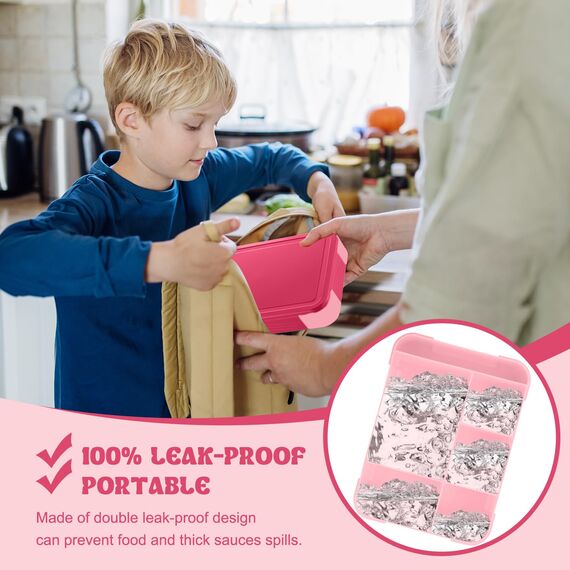 PUWOWYE Brotdose Kinder mit Fächern, Bento Box Kinder, 1330 ml Auslaufsicher Lunchbox Kinder, Brotbox für Mädchen & Jungen, geeignet für Schule, Kindergarten & Ausflüge BPA frei, Rosa