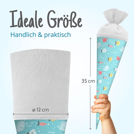 itenga Geschwisterschultüte 35 cm Tiere Pflanzen Muster Geschenkverpackung Schultüte Zuckertüte Filzverschluss Kinder Erwachsene (Fische)