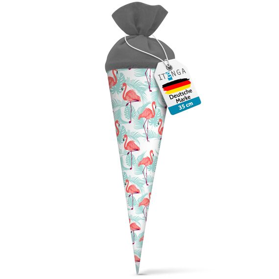 itenga Geschwisterschultüte 35 cm Tiere Pflanzen Muster Geschenkverpackung Schultüte Zuckertüte Filzverschluss Kinder Erwachsene (Flamingo)
