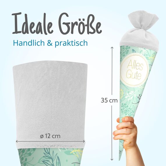 itenga Geschwisterschultüte 35cm Geschenkverpackung Schultüte Kinder Erwachsene Party (Pflanzen mit Text Alles Gute)