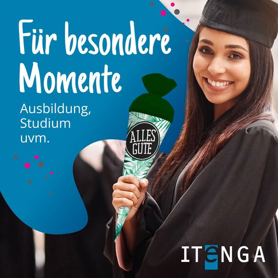 itenga Geschwisterschultüte 35 cm Tiere Pflanzen Muster Geschenkverpackung Schultüte Zuckertüte Filzverschluss Kinder Erwachsene (Palmenblätter mit Text)