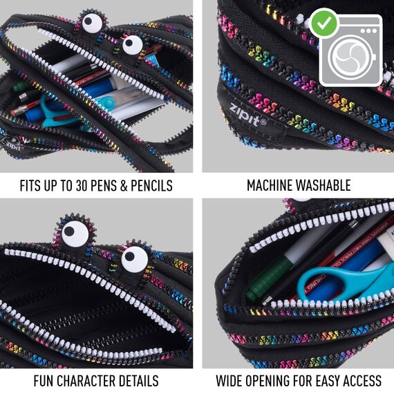ZIPIT Monster Federmäppchen für Kinder, Großes Mäppchen für die Schule, Monster Etui für Jungen und Mädchen, Federmappe Regenbogen