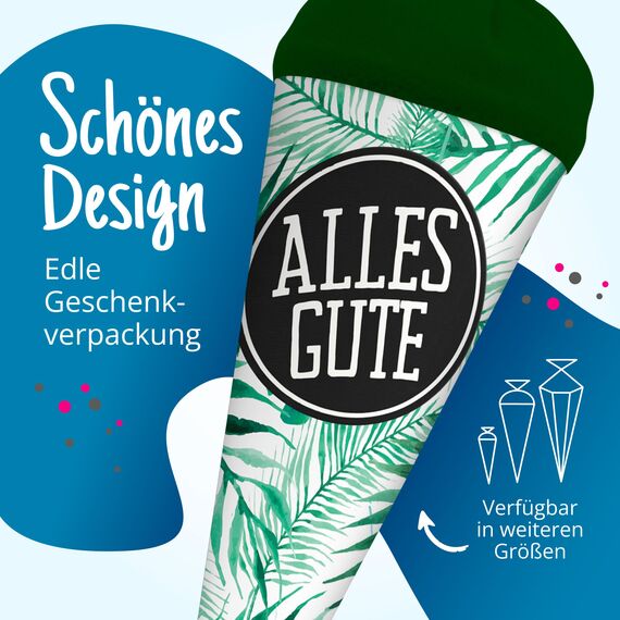 itenga Geschwisterschultüte 35 cm Tiere Pflanzen Muster Geschenkverpackung Schultüte Zuckertüte Filzverschluss Kinder Erwachsene (Palmenblätter mit Text)