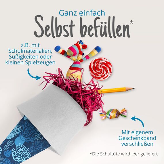 itenga Geschwisterschultüte 35 cm Tiere Pflanzen Muster Geschenkverpackung Schultüte Zuckertüte Filzverschluss Kinder (Korallen)