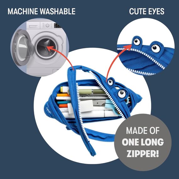 ZIPIT Monster Federmäppchen für Jungen, Großes Mäppchen für die Schule, Monster Etui für Kinder, Federmappe Blau