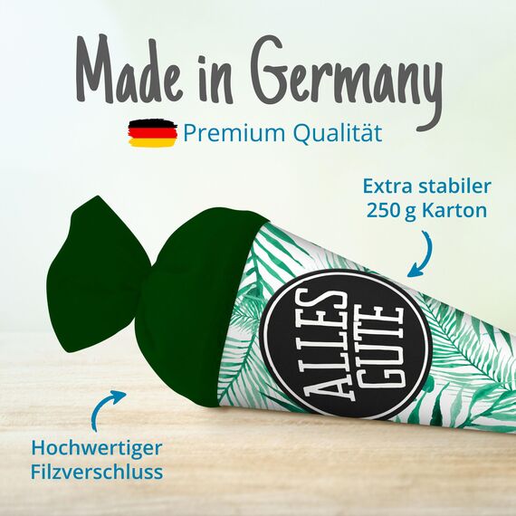 itenga Geschwisterschultüte 35 cm Tiere Pflanzen Muster Geschenkverpackung Schultüte Zuckertüte Filzverschluss Kinder Erwachsene (Palmenblätter mit Text)