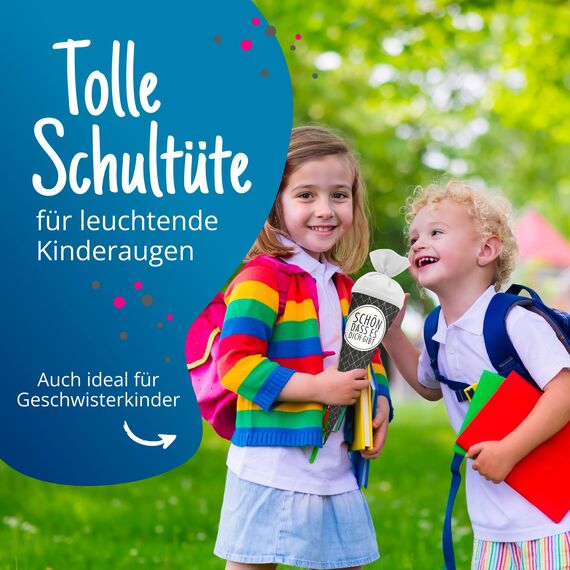 itenga Geschwisterschultüte 35cm Geschenkverpackung Schultüte Zuckertüte klein für Erwachsene Kinder Party (Abstrakt mit Text Schön DASS es Dich gibt)