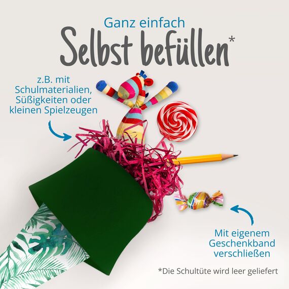 itenga Geschwisterschultüte 35cm Tiere Pflanzen Muster Geschenkverpackung Schultüte Zuckertüte Filzverschluss Kinder Erwachsene (Palmenblätter)