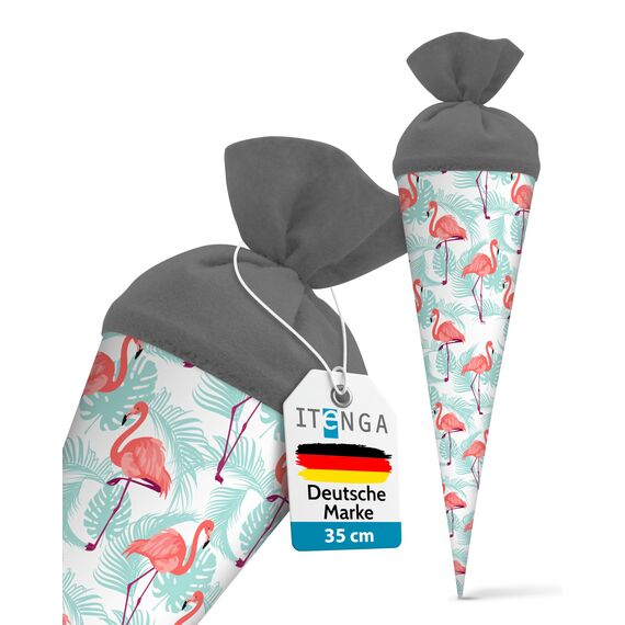 itenga Geschwisterschultüte 35 cm Tiere Pflanzen Muster Geschenkverpackung Schultüte Zuckertüte Filzverschluss Kinder Erwachsene (Flamingo)