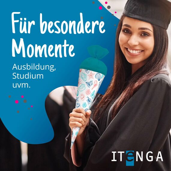 itenga Geschwisterschultüte 35 cm Tiere Pflanzen Muster Geschenkverpackung Schultüte Zuckertüte Filzverschluss Kinder Erwachsene (Muscheln)