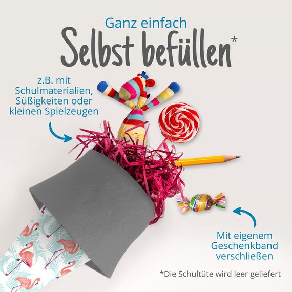 itenga Geschwisterschultüte 35 cm Tiere Pflanzen Muster Geschenkverpackung Schultüte Zuckertüte Filzverschluss Kinder Erwachsene (Flamingo)