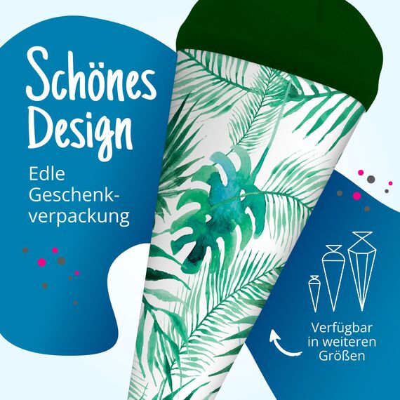 itenga Geschwisterschultüte 35cm Tiere Pflanzen Muster Geschenkverpackung Schultüte Zuckertüte Filzverschluss Kinder Erwachsene (Palmenblätter)