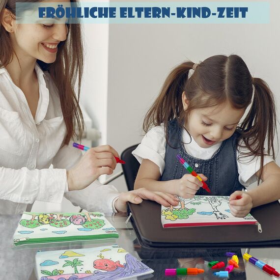 ICEPAPA, 12 Federmäppchen zum Bemalen für Kinder und 12 Wachsmalstifte Stapelbar (10 Farben in 1), Perfekt für Kleine Geschenke für Kinder, Gastgeschenk Kindergeburtstag, Gastgeschenke Hochzeit