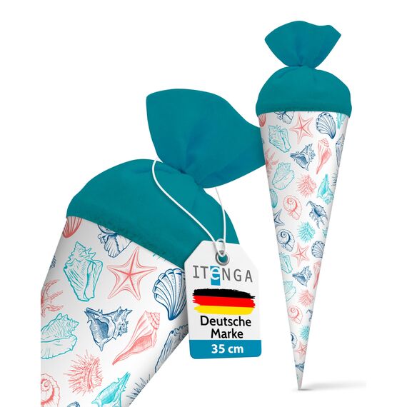 itenga Geschwisterschultüte 35 cm Tiere Pflanzen Muster Geschenkverpackung Schultüte Zuckertüte Filzverschluss Kinder Erwachsene (Muscheln)