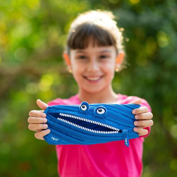 ZIPIT Monster Federmäppchen für Jungen, Großes Mäppchen für die Schule, Monster Etui für Kinder, Federmappe Blau