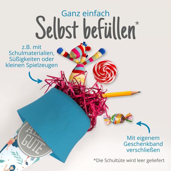 itenga Geschwisterschultüte 35 cm Tiere Pflanzen Muster Geschenkverpackung Schultüte Zuckertüte Filzverschluss Kinder Erwachsene (Meerjungfrauen mit Text)