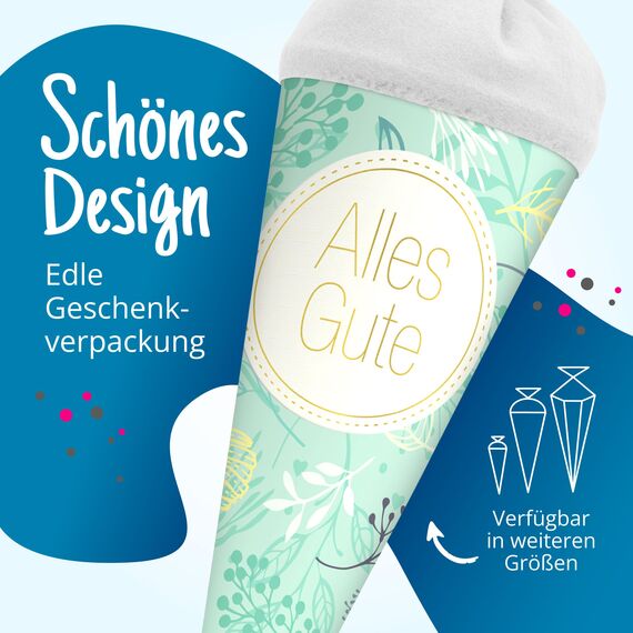 itenga Geschwisterschultüte 35cm Geschenkverpackung Schultüte Kinder Erwachsene Party (Pflanzen mit Text Alles Gute)
