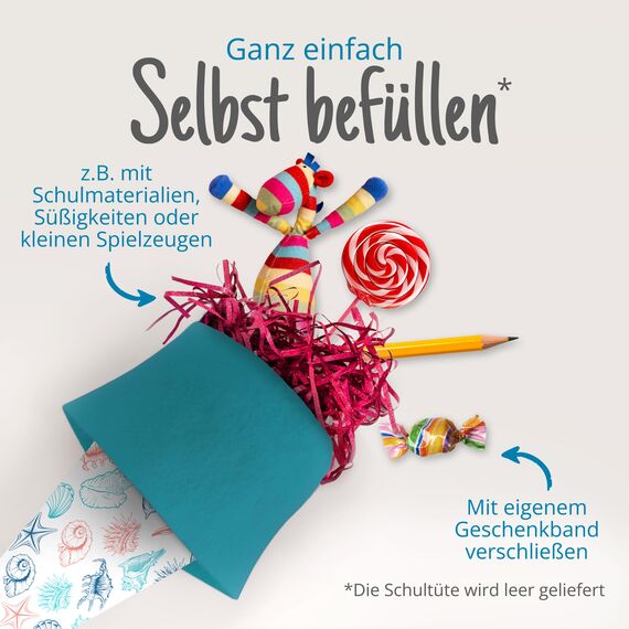 itenga Geschwisterschultüte 35 cm Tiere Pflanzen Muster Geschenkverpackung Schultüte Zuckertüte Filzverschluss Kinder Erwachsene (Muscheln)